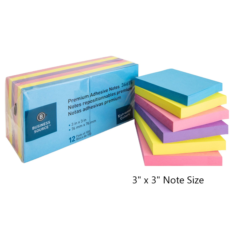 This 3" x 3" adhesive note 12/24 pack comes in 3 different color bundles, including yellow, pastel and bright! Fast and free shipping on orders over $75!