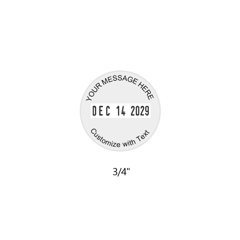 This round self-inking 3/4" date stamp with up to 2 lines of text is best for simple and minimal text. Available in 11 different ink colors. Refillable.