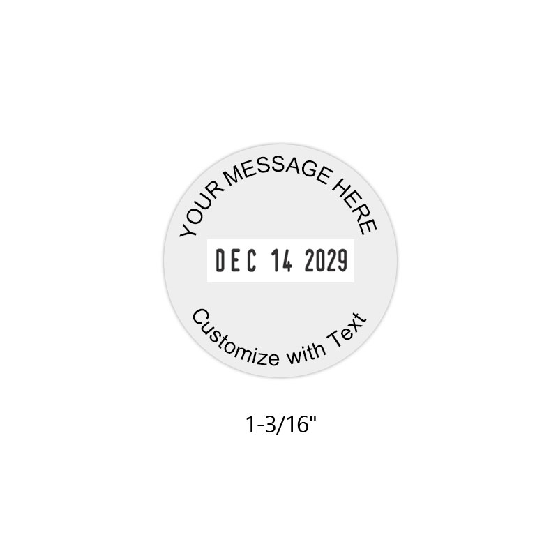 Customize this round 1-3/16" date stamp with up to 4 lines of curved text in your choice of 11 vibrant ink colors. Refillable. Orders over $100 ship free!