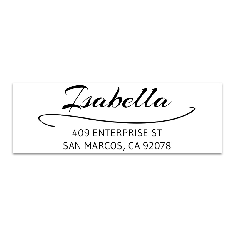 This swoosh address stamp is customizable with 2 lines of text with your residential or company address. Free shipping on order over $75!