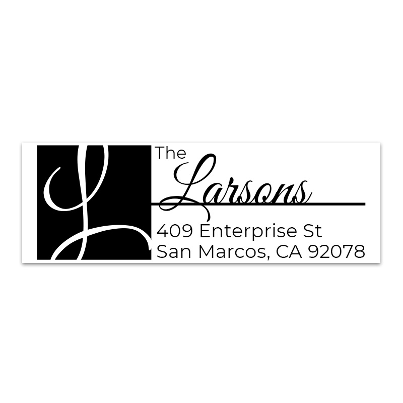 This address stamp has a large reversed initial and your name and address. Customize 4 lines of text on 4 mount options. Free shipping on all orders over $75!