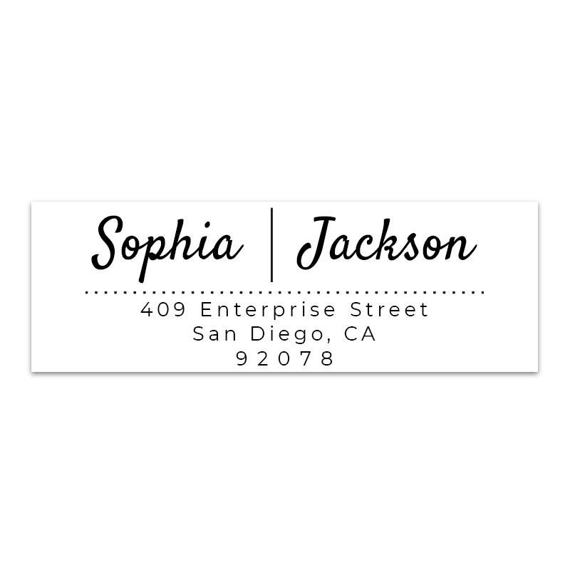 Personalize this stylish line art address stamp with your names and address. Fast and free shipping on all orders over $75!