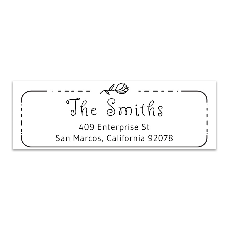 Personalize this custom single rose address stamp with your with your residential or company address. Available in 4 stamp mount options and 11 ink colors.