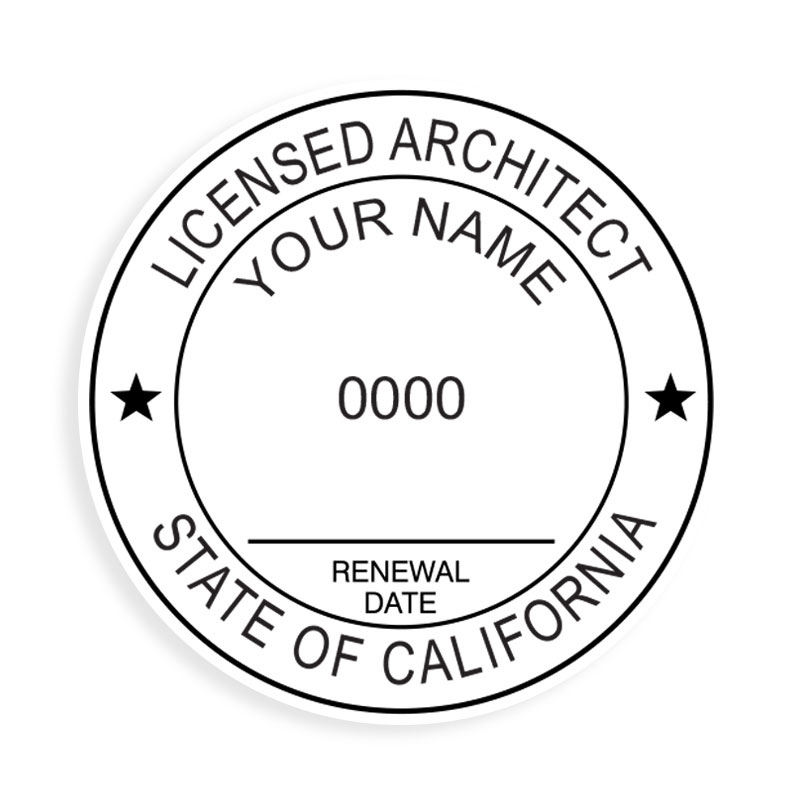 This professional architect stamp for the state of California adheres to state regulations and provides top quality impressions. Orders over $100 ship free.