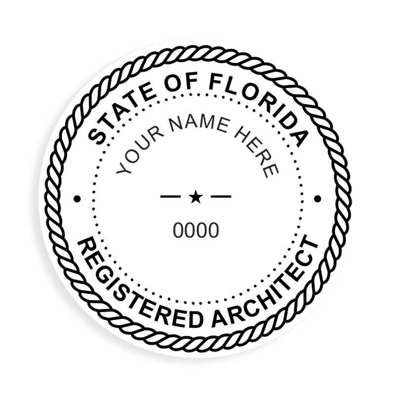 This professional architect stamp for the state of Florida adheres to state regulations and provides top quality impressions. Orders over $75 ship free.