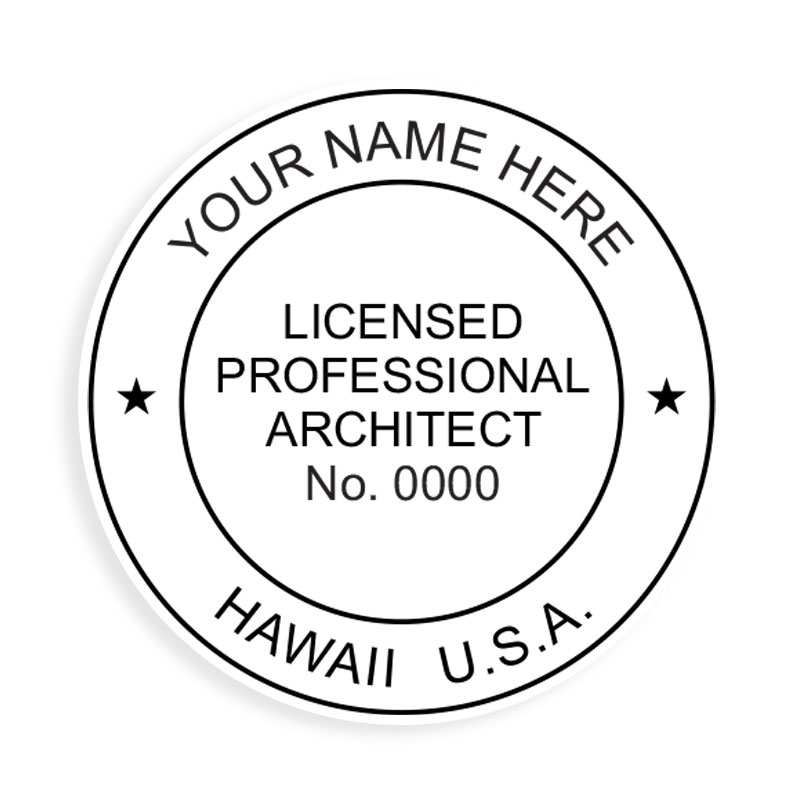 This professional architect stamp for the state of Hawaii adheres to state regulations and provides top quality impressions. Orders over $75 ship free.