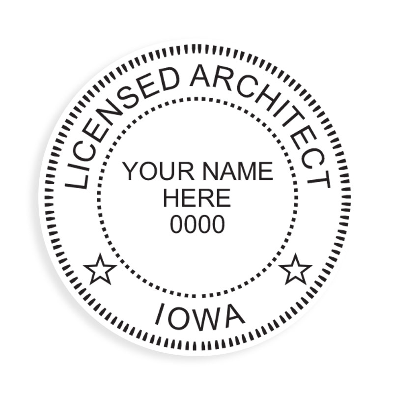 This professional architect stamp for the state of Iowa adheres to state regulations and provides top quality impressions. Orders over $75 ship free.