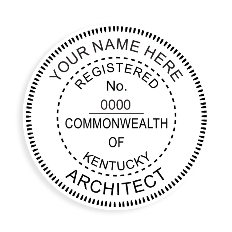 This professional architect stamp for the state of Kentucky adheres to state regulations and provides top quality impressions. Orders over $75 ship free.