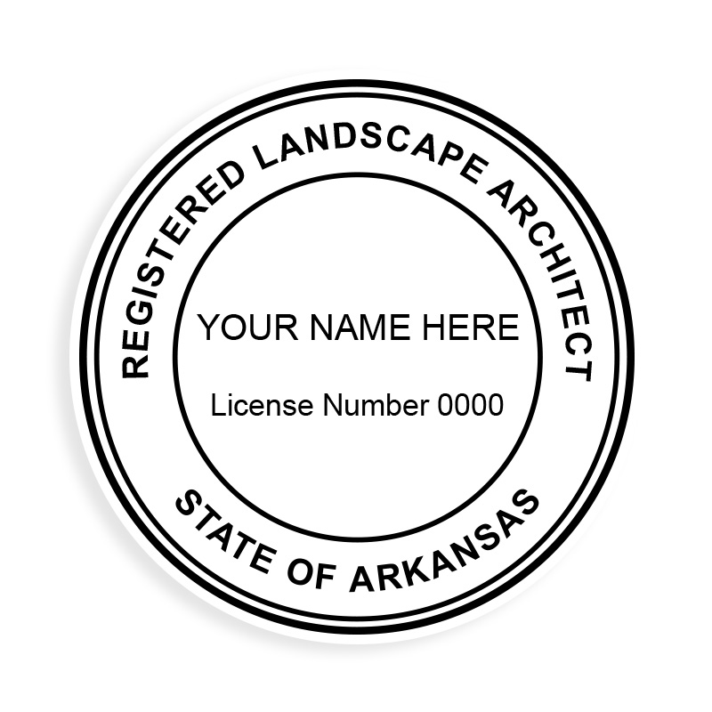 This professional landscape architect stamp for the state of Arkansas adheres to state regulations and provides top quality impressions. Orders over $75 ship free.