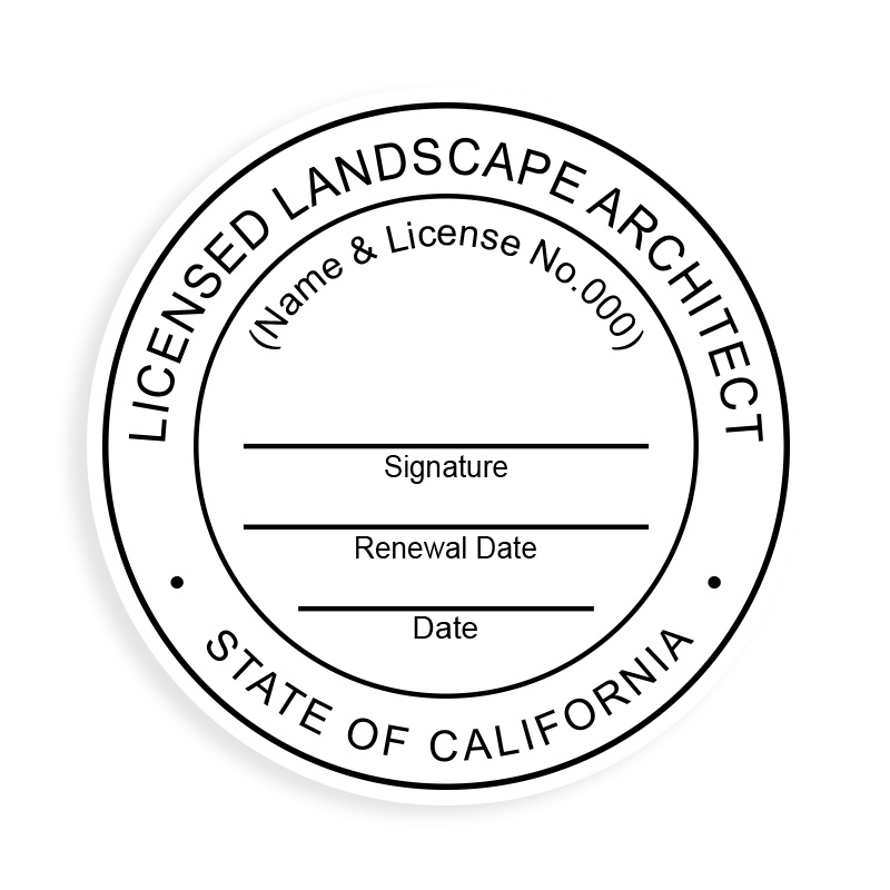 This professional landscape architect stamp for the state of California adheres to state regulations and provides top quality impressions. Orders over $75 ship free.