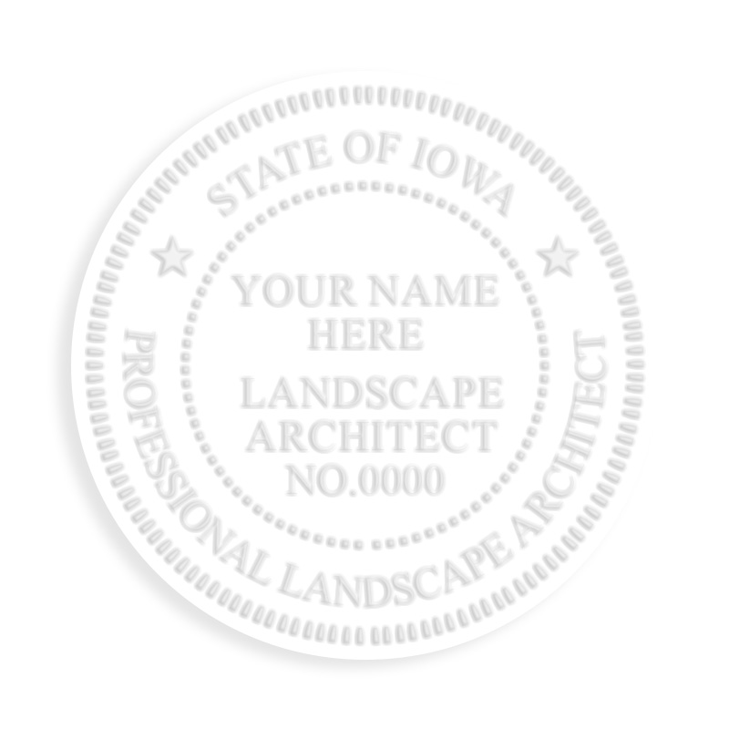 This professional landscape architect embosser for the state of Iowa adheres to state regulations and provides top quality impressions.