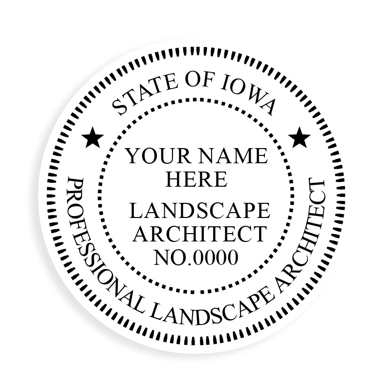 This professional landscape architect stamp for the state of Iowa adheres to state regulations and provides top quality impressions. Orders over $75 ship free.