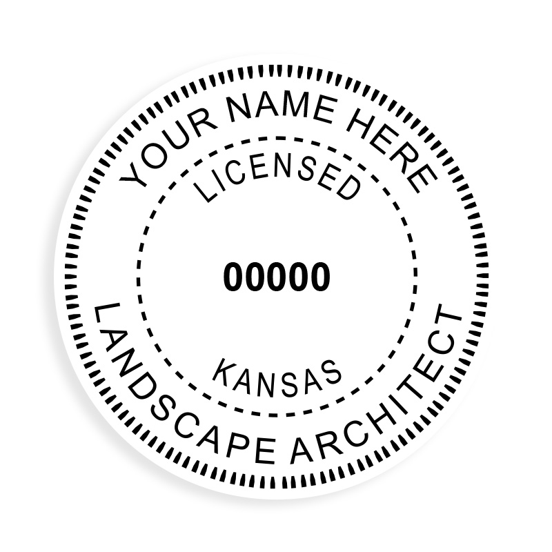 This professional landscape architect stamp for the state of Kansas adheres to state regulations and provides top quality impressions. Orders over $75 ship free.