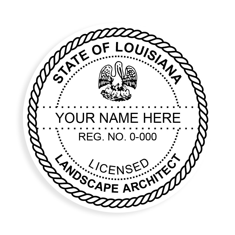 This professional landscape architect stamp for the state of Louisiana adheres to state regulations & provides top quality impressions.