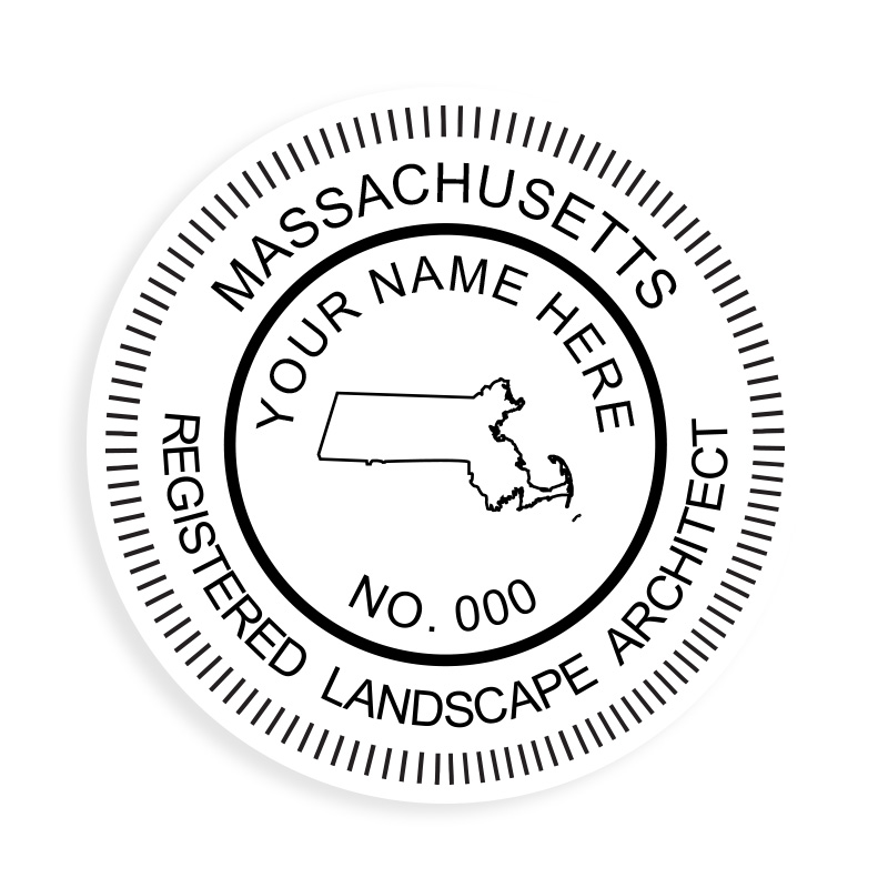 This professional landscape architect stamp for the state of Massachusetts adheres to state regulations and provides top quality impressions. Orders over $75 ship free.