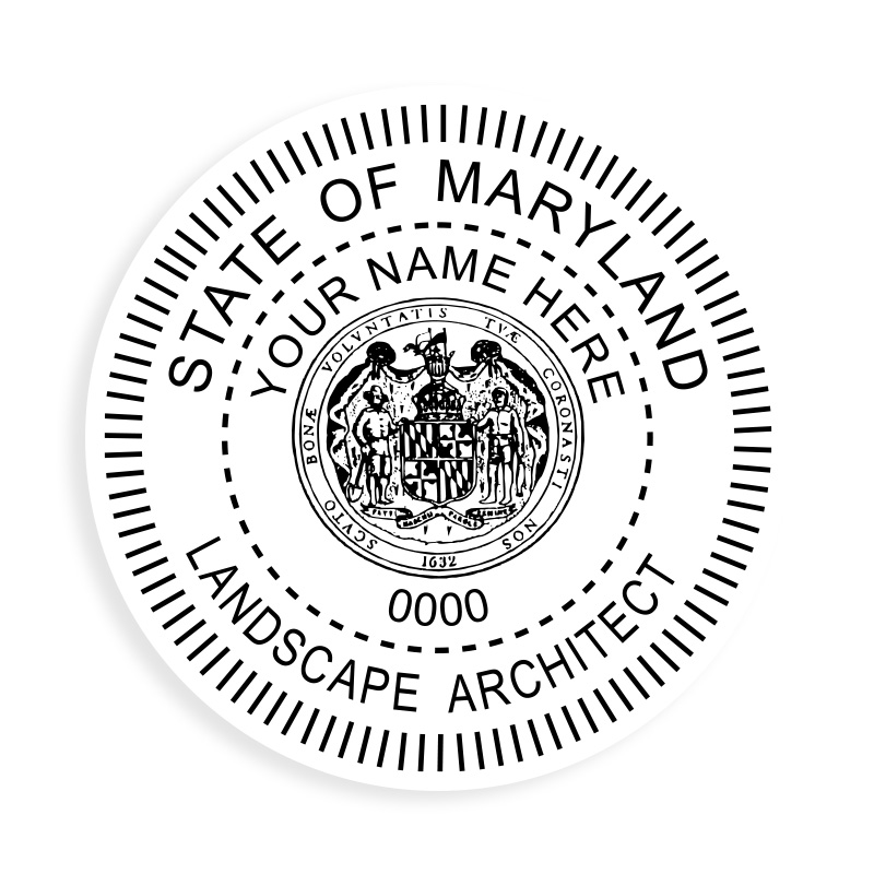 This professional landscape architect stamp for the state of Maryland adheres to state regulations and provides top quality impressions.