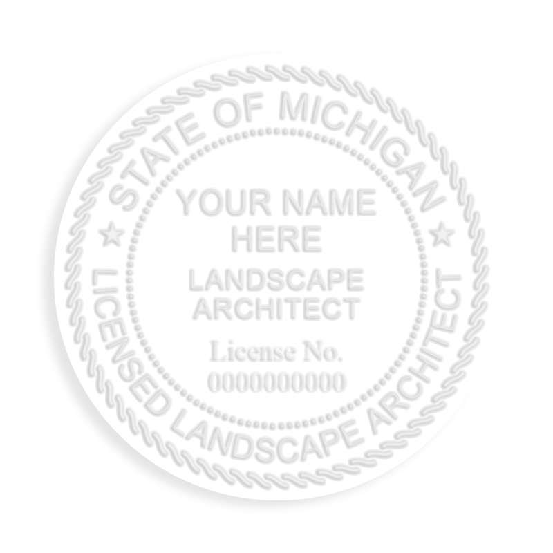 This professional landscape architect embosser for the state of Michigan adheres to state regulations and provides top quality impressions.