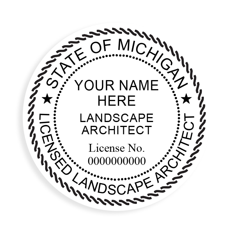 This professional landscape architect stamp for the state of Michigan adheres to state regulations & provides top quality impressions. Orders over $75 ship free.