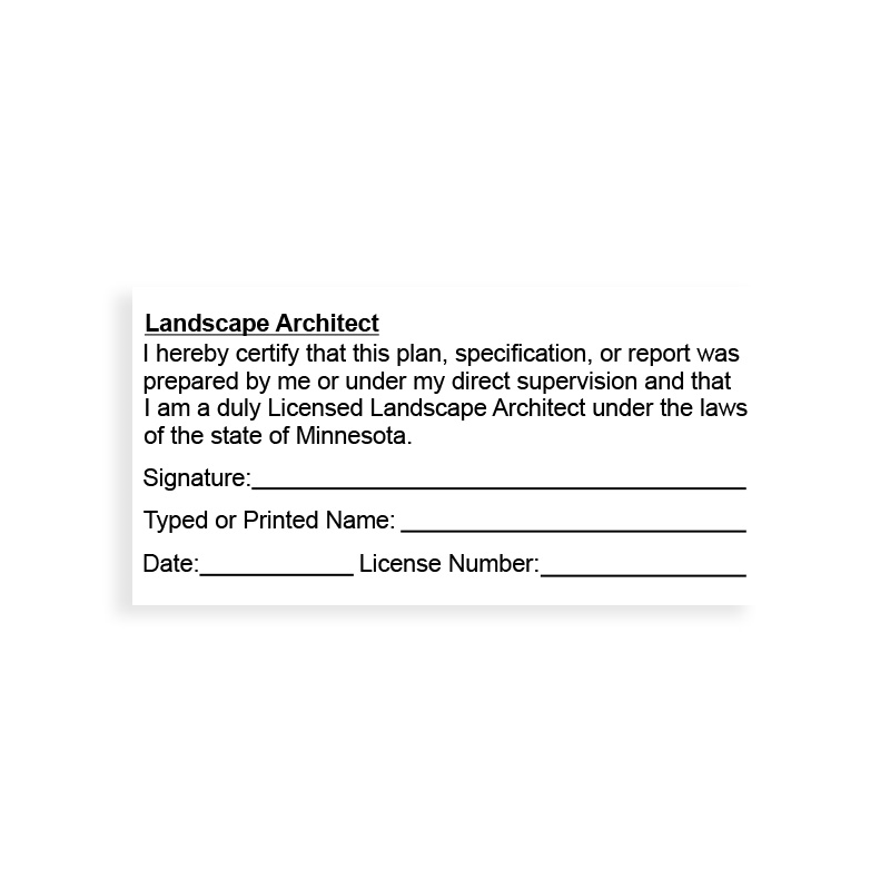 This professional landscape architect certification stamp for the state of Minnesota adheres to state regulations & provides top quality impressions.