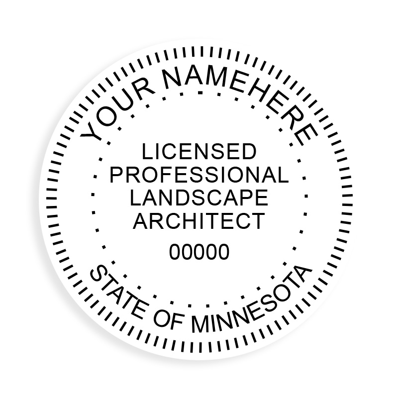 This professional landscape architect stamp for the state of Minnesota adheres to state regulations and provides top quality impressions.