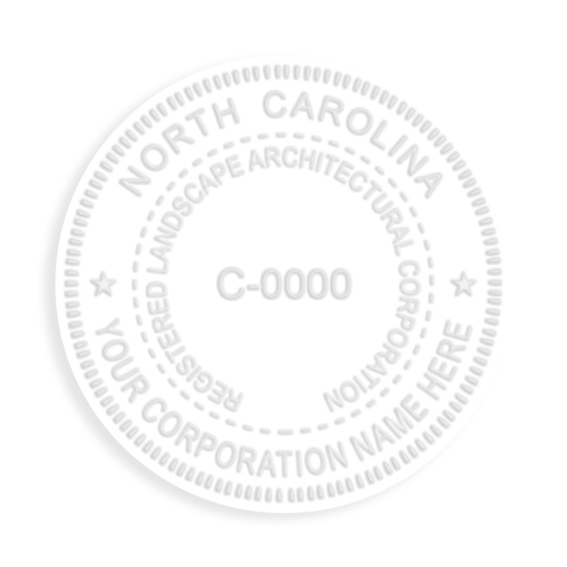 This professional corporate landscape architect embosser for the state of North Carolina adheres to state regulations and provides top quality impressions.