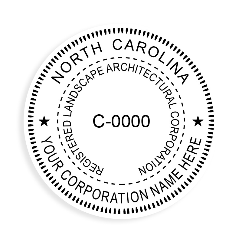 This professional corporate landscape architect stamp for the state of North Carolina adheres to state regulations and provides top quality impressions.