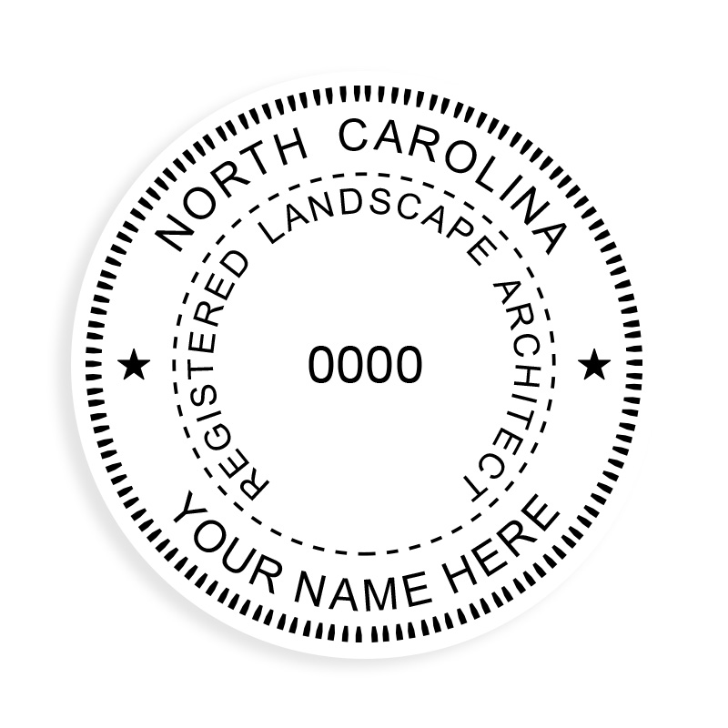 This professional landscape architect stamp for the state of North Carolina adheres to state regulations and provides top quality impressions.