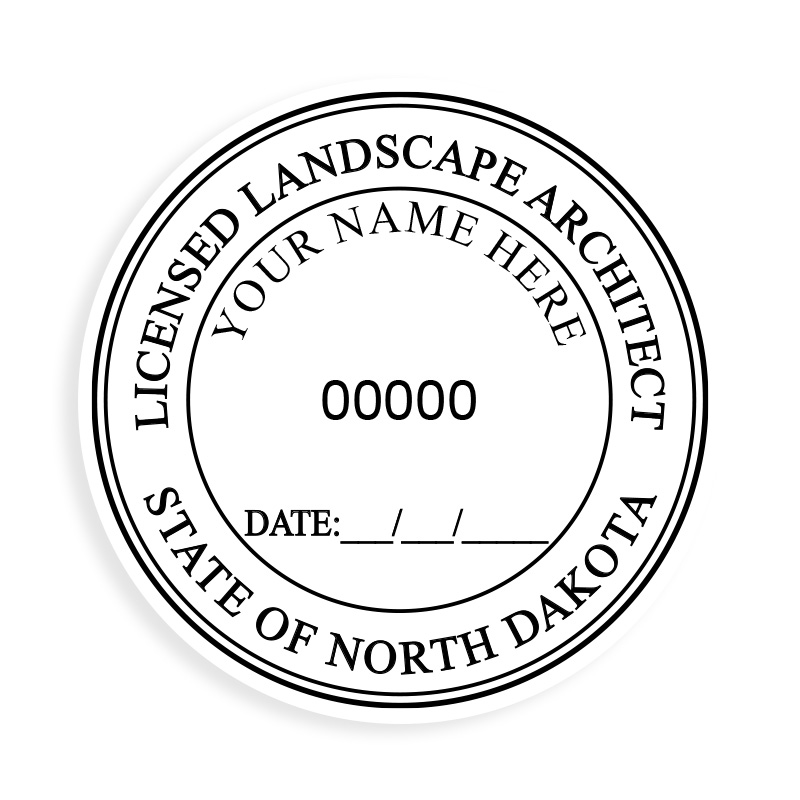 This professional landscape architect stamp for the state of North Dakota adheres to state regulations and provides top quality impressions.