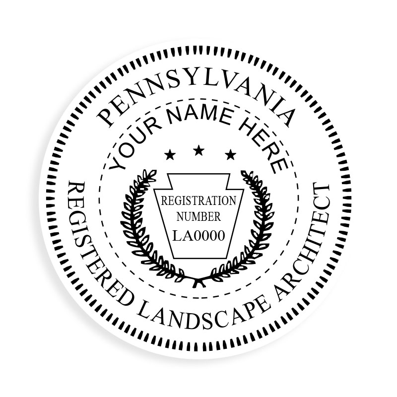 This professional landscape architect stamp for the state of Pennsylvania adheres to state regulations & provides top quality impressions. Orders over $100 ship free.