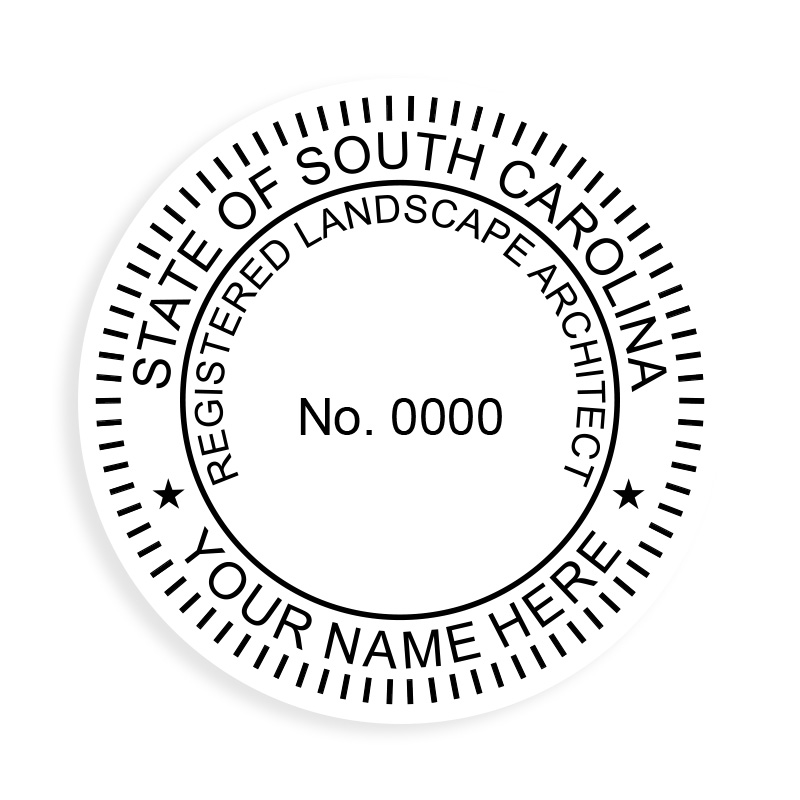 This professional registered landscape architect stamp for the state of South Carolina adheres to state regulations & provides top quality impressions.