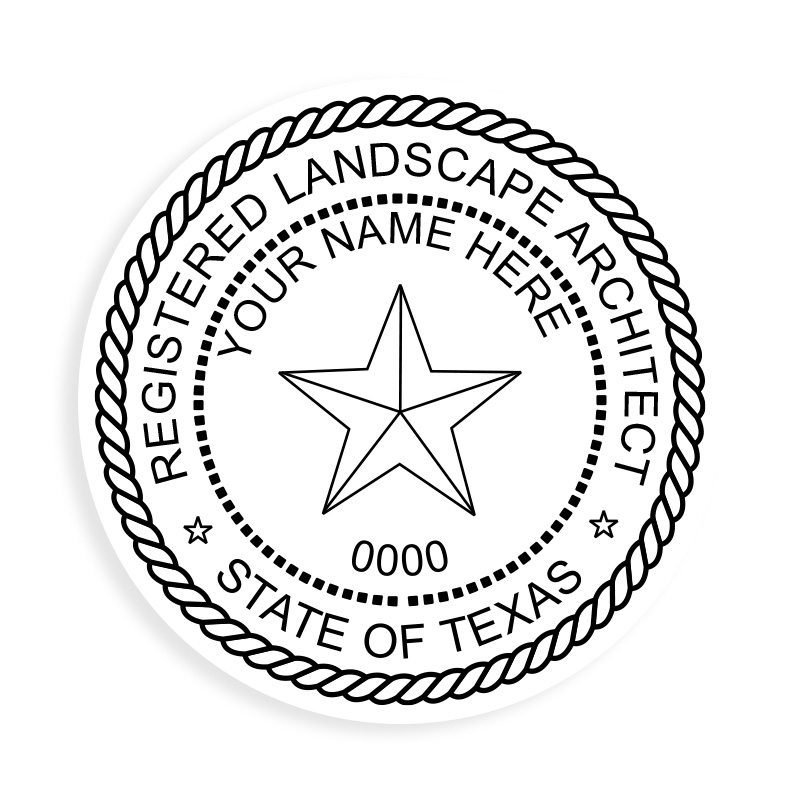 This professional landscape architect stamp for the state of Texas adheres to state regulations and provides top quality impressions. Orders over $100 ship free.