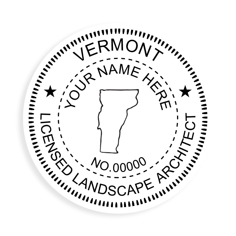 This professional landscape architect stamp for the state of Vermont adheres to state regulations & provides top quality impressions. Orders over $75 ship free.