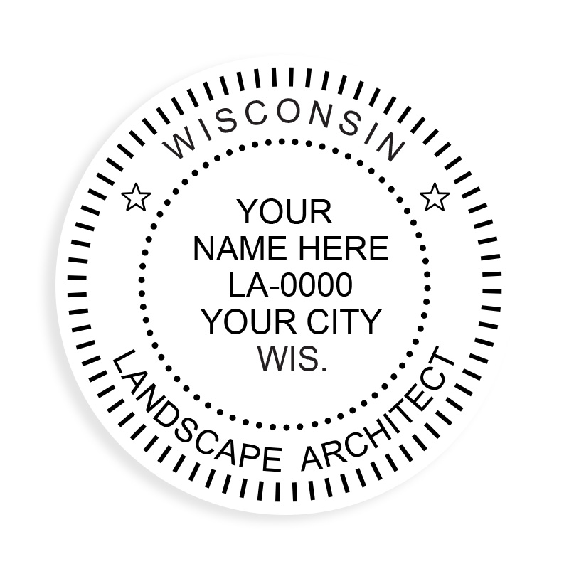 This professional landscape architect stamp for the state of Wisconsin adheres to state regulations and provides top quality impressions.