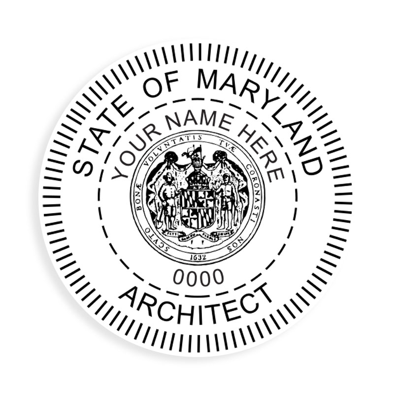 This professional architect stamp for the state of Maryland adheres to state regulations and provides top quality impressions. Orders over $100 ship free.