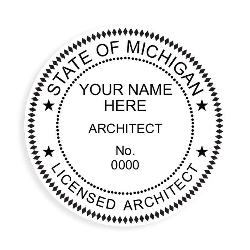 This professional architect stamp for the state of Michigan adheres to state regulations and provides top quality impressions. Orders over $75 ship free.