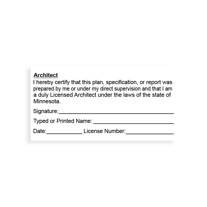 This professional architect certification stamp for the state of Minnesota adheres to state regulations & provides top quality impressions.