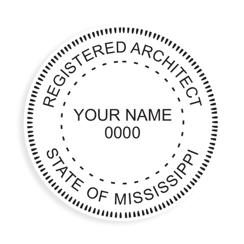 This professional architect stamp for the state of Mississippi adheres to state regulations and provides top quality impressions. Orders over $100 ship free.