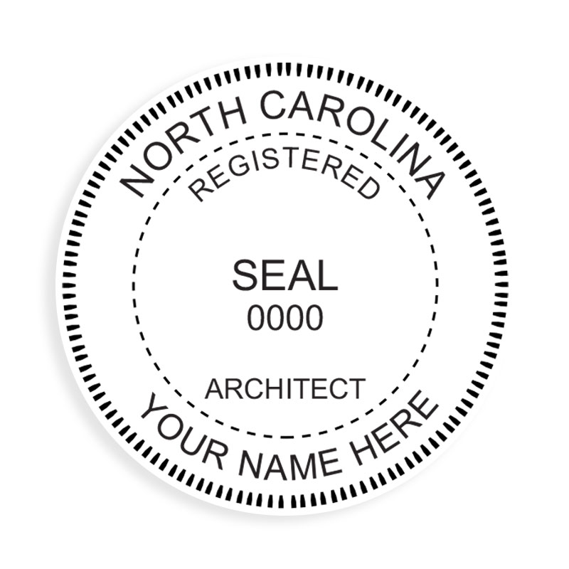 This professional architect stamp for the state of North Carolina adheres to state regulations and makes top quality impressions. Orders over $75 ship free.