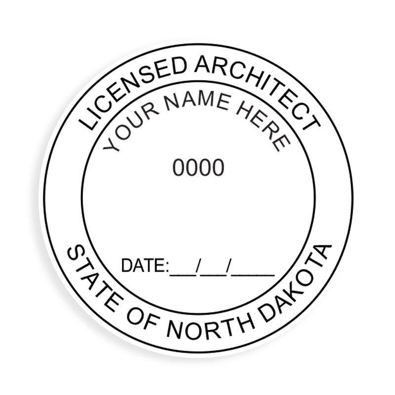 This professional architect stamp for the state of North Dakota adheres to state regulations and makes top quality impressions. Orders over $100 ship free.