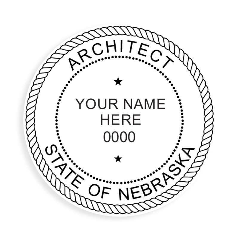 This professional architect stamp for the state of Nebraska adheres to state regulations and provides top quality impressions. Orders over $75 ship free.