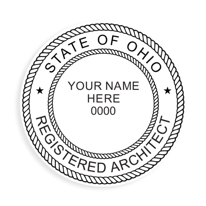 This professional architect stamp for the state of Ohio adheres to state regulations and makes top quality impressions. Orders over $75 ship free.