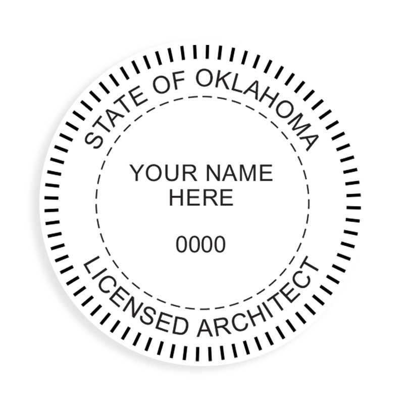 This professional architect stamp for the state of Oklahoma adheres to state regulations and makes top quality impressions. Orders over $100 ship free.