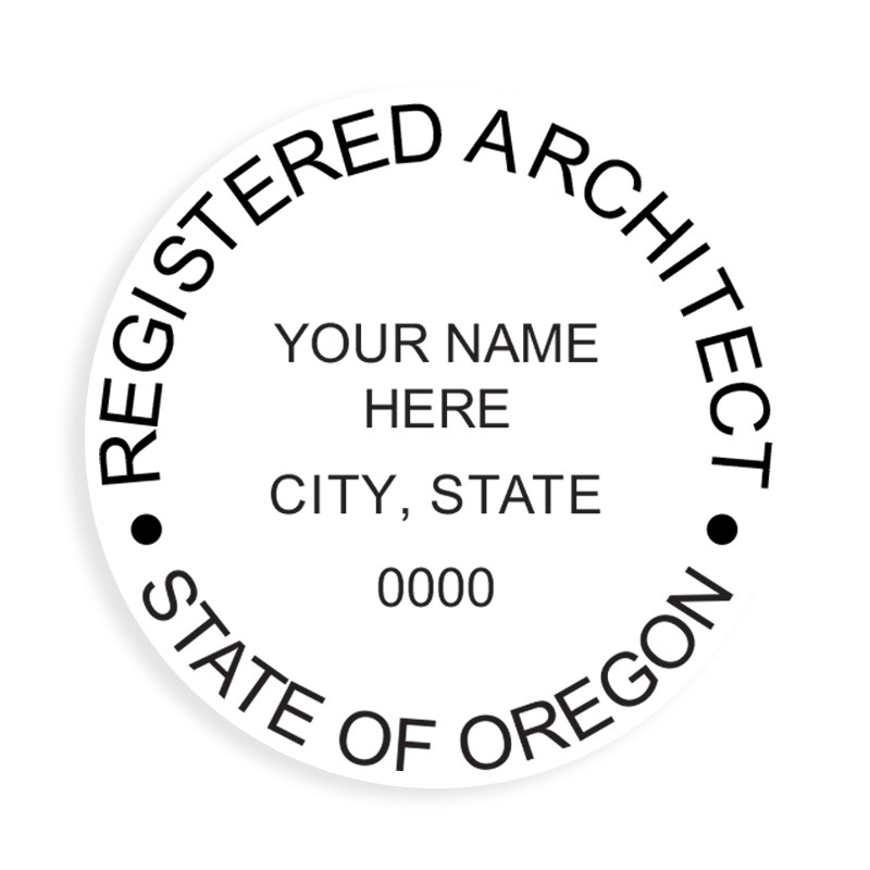 This professional architect stamp for the state of Oregon adheres to state regulations and makes top quality impressions. Orders over $75 ship free.