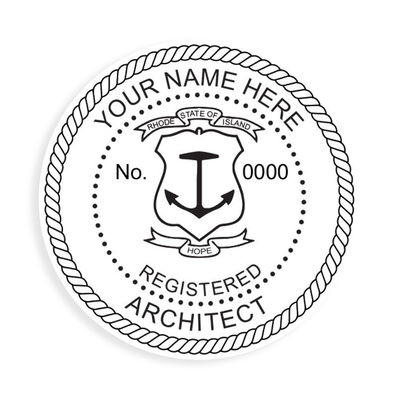 This professional architect stamp for the state of Rhode Island adheres to state regulations and makes top quality impressions. Orders over $75 ship free.