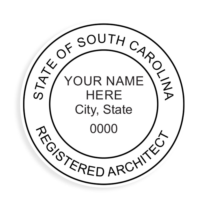 This professional architect stamp for the state of South Carolina adheres to state regulations and makes top quality impressions. Orders over $100 ship free.