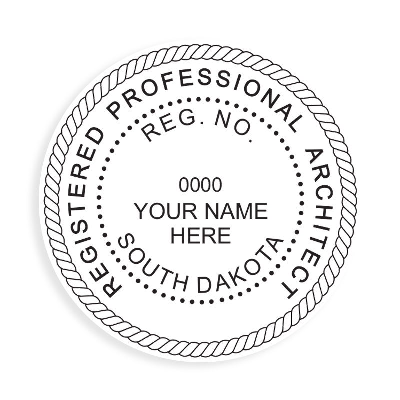 This professional architect stamp for the state of South Dakota adheres to state regulations and makes top quality impressions. Orders over $75 ship free.