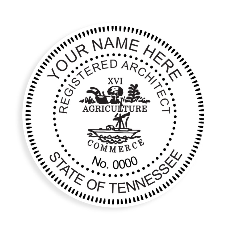 This professional architect stamp for the state of Tennessee adheres to state regulations and makes top quality impressions. Orders over $75 ship free.