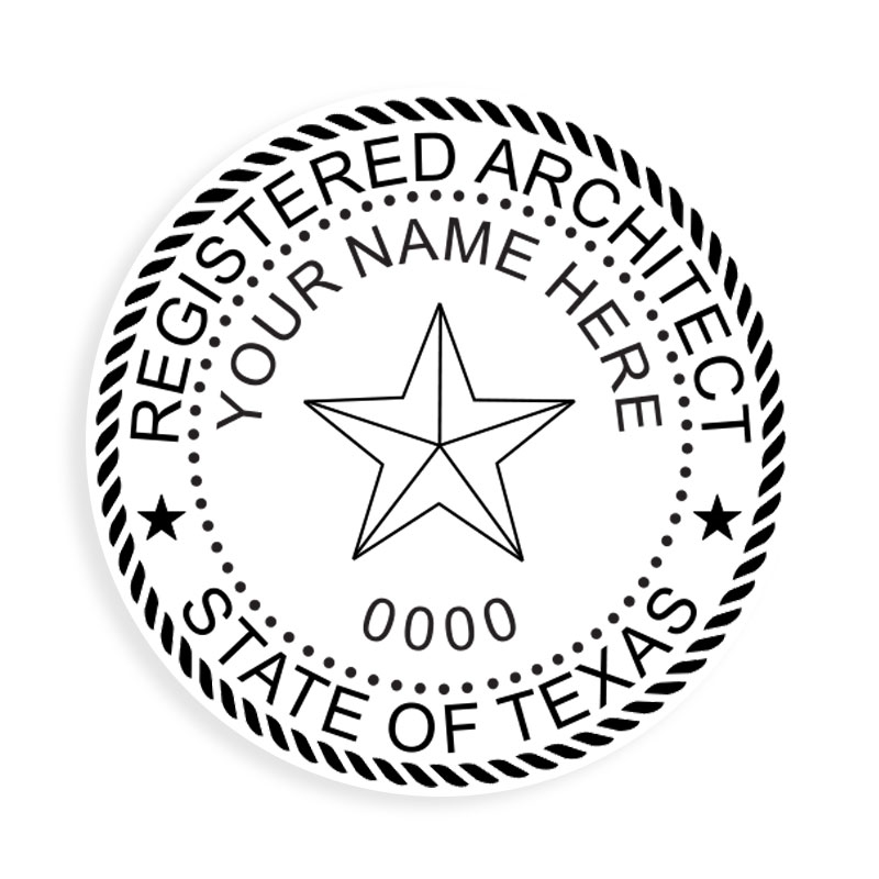 This professional architect stamp for the state of Texas adheres to state regulations and makes top quality impressions. Orders over $75 ship free.