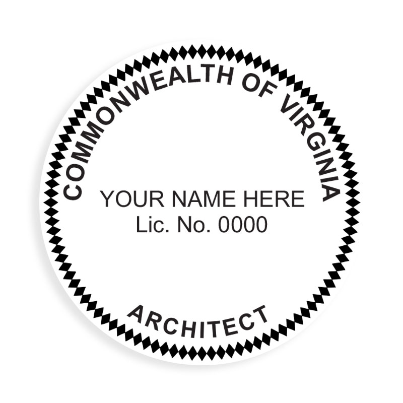 This professional architect stamp for the state of Virginia adheres to state regulations and makes top quality impressions. Orders over $75 ship free.