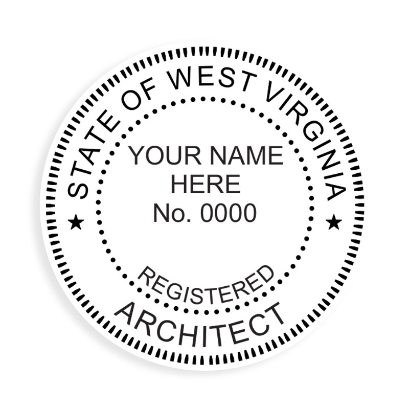 This professional architect stamp for the state of West Virginia adheres to state regulations and makes top quality impressions. Orders over $75 ship free.